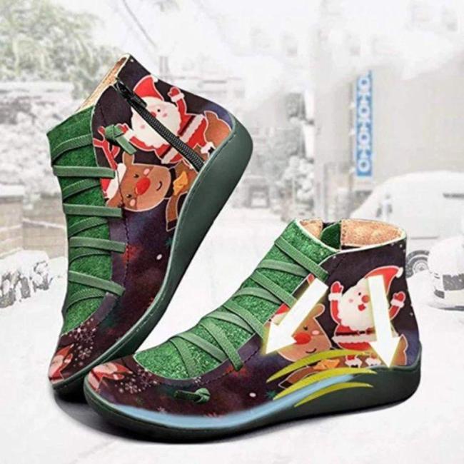Women's Printed Flat Heel Casual ANkle Boots