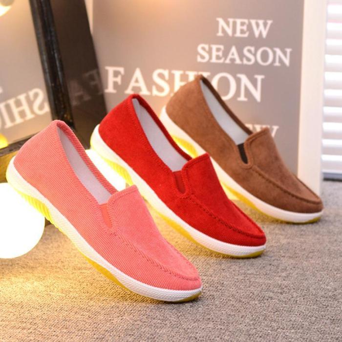 Women Corduroy Loafers Casual Comfort Slip On Shoes