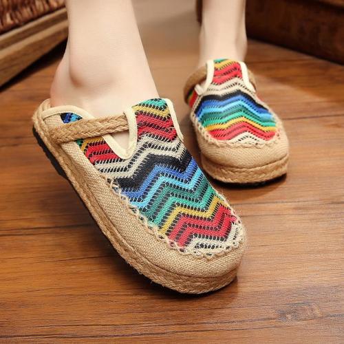Women's Flip Flops Canvas Shallow Mouth Loafers