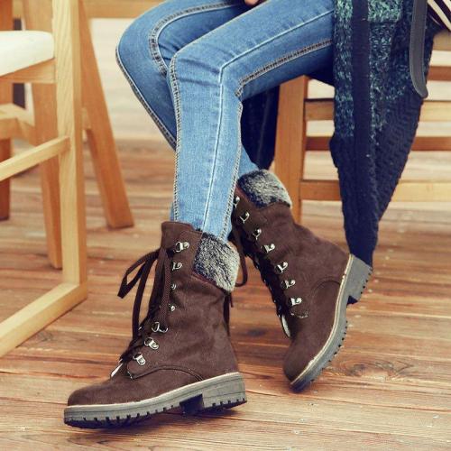 Women's Boots Lace-Up Yellow Casual Round Toe Low Heel Boots