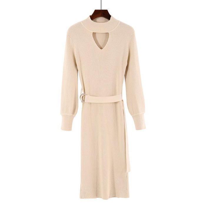 Casual Sexy Pure Color   Knitted Sweater Maxi Dresses