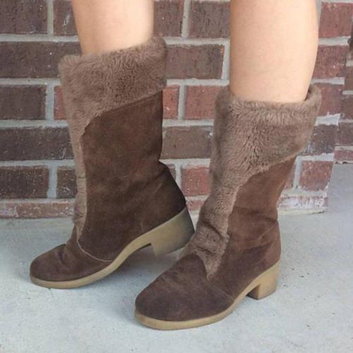 Women Daily Vintage Fur Boots Artificial Leather Winter Booties