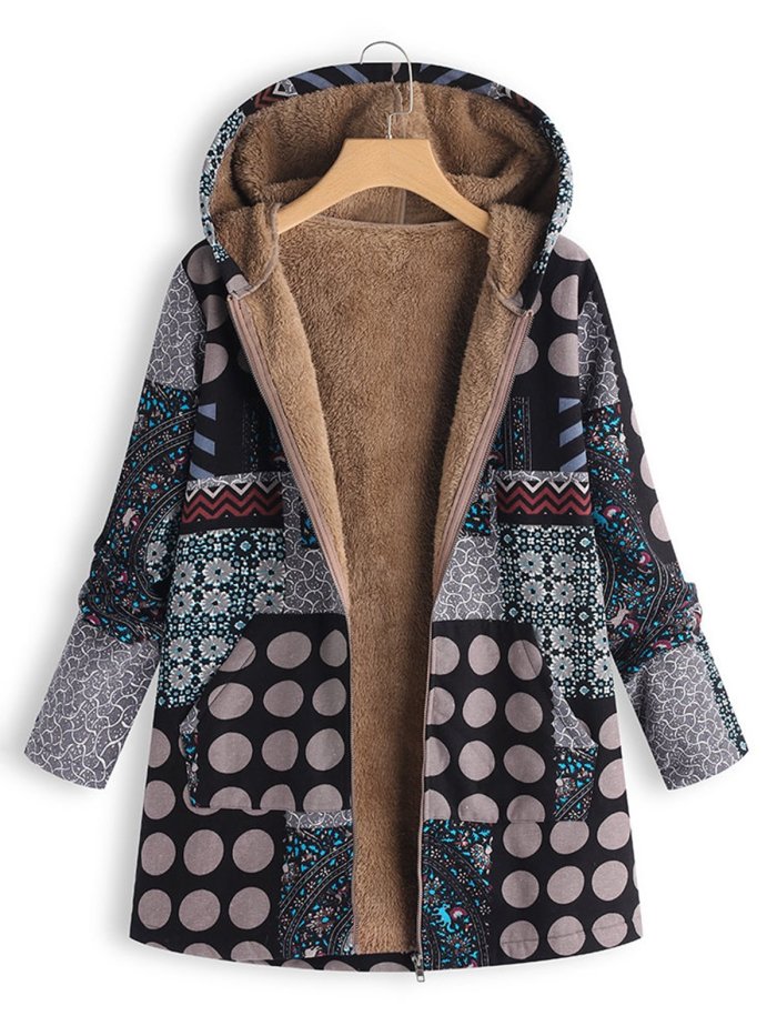 Comfy Hoodie Printed Casual Cotton Coat