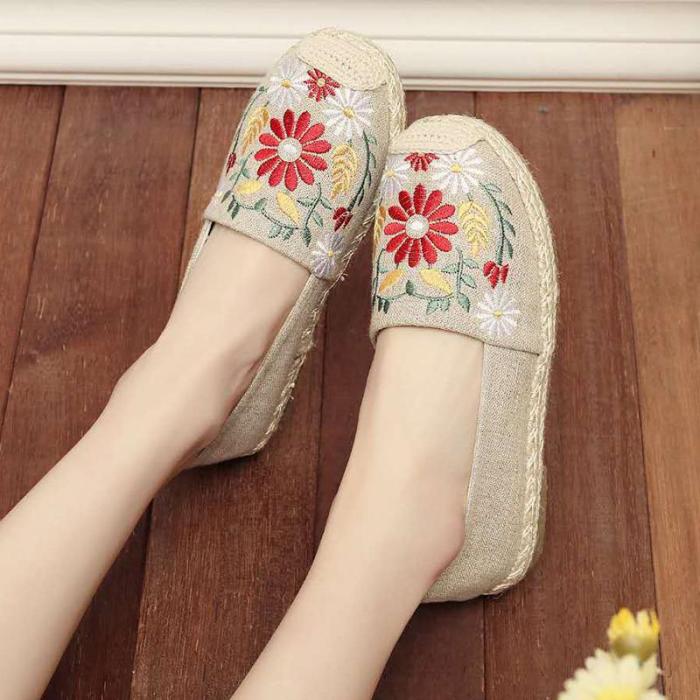 Women Floral Embroidered Loafers Casual Comfort Slip On Shoes
