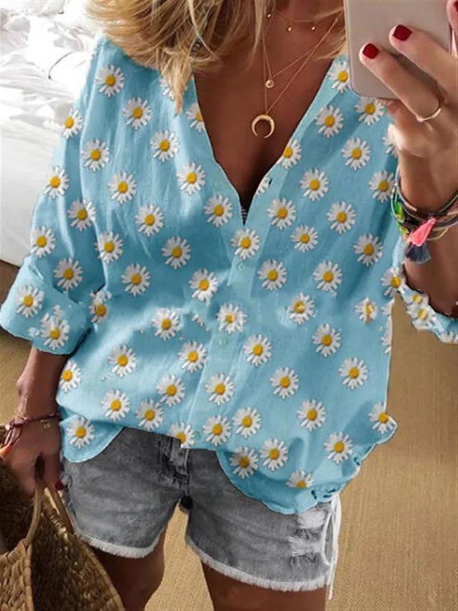 Casual Long Sleeve Floral Shirts & Tops