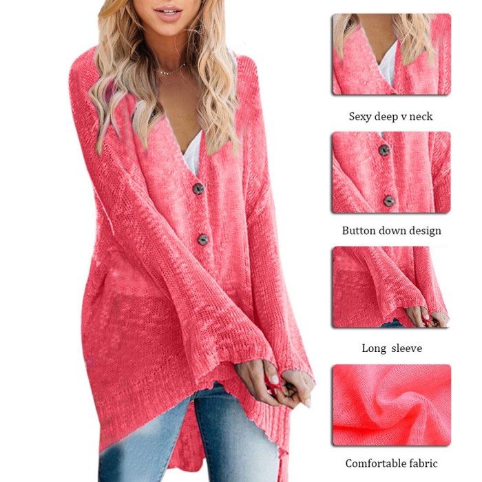 Knitted Women Cardigan Casual Button Long Sleeve Solid Sweater Cardigan Fashion Autumn Lady Sweaters Tops Jumper