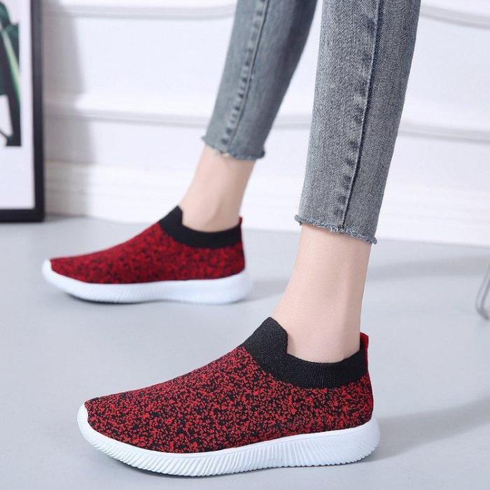 Comfy Summer Flyknit Fabric Flat Heel Sneakers Athletic Casual Shoes
