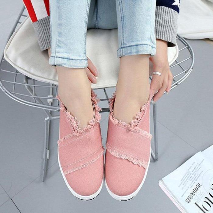 Women Cnavas Platform Loafers Creepers Casual Comfort Slip On Shoes