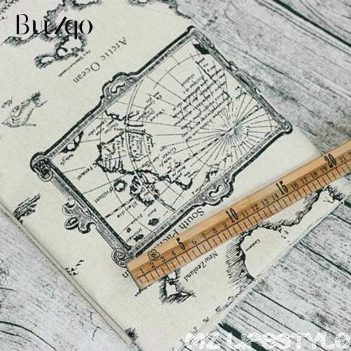 Buulqo Printed Map retro Cotton and Linen fabric by meter DIY Sewing handmade cotton fabric for home textile material 100x150cm