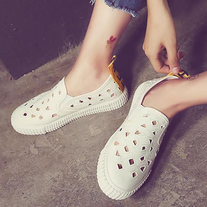 Womens Canvas Flat Heel Casual Hollow Out Shoes