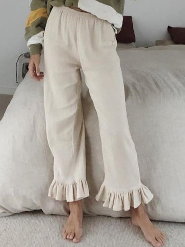 Plus Size Solid Casual Pockets Pants