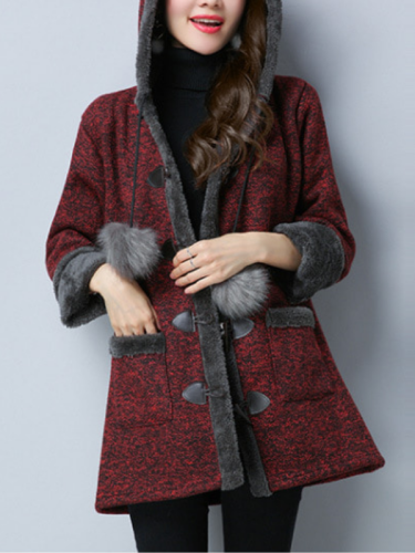 Warm Cotton Appliqued Hoodie Long Sleeve Outdoor Coat