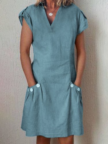 Linen Casual Short Sleeve Paneled Causal Dresses