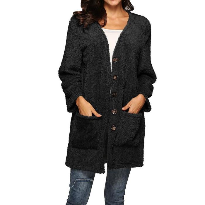 Women Long Sleeve Thick Double-sided Plush Cardigan Coat Jacket