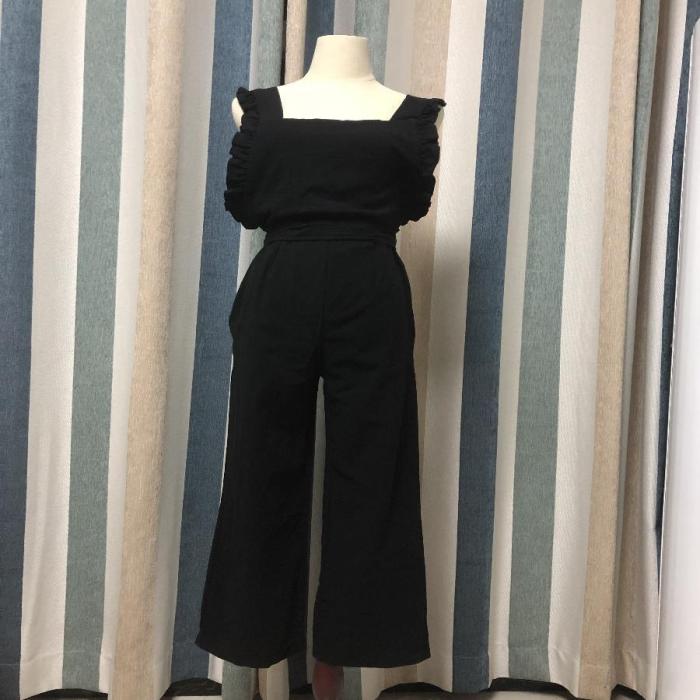 Summer Women's Sexy Backless Sleeveless Linen Jumpsuit