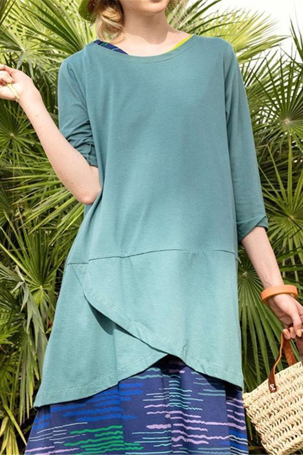 Casual Solid Asymmetric Casual T-shirts