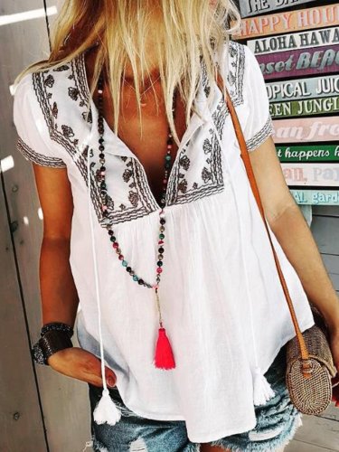 Woman Casual V-Neck Short Sleeve Tank Top & Camis