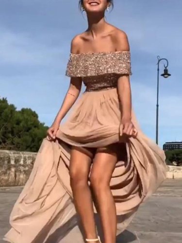 Sexy Off Shoulder Sequin Evening Dress Maxi Dresses