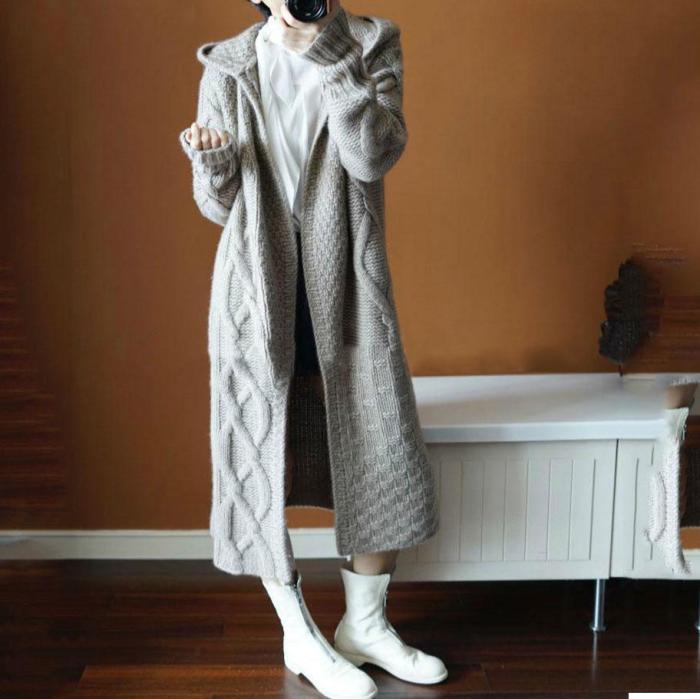 Fashion Winter Plain Thicken Sweater Loose Long Coat