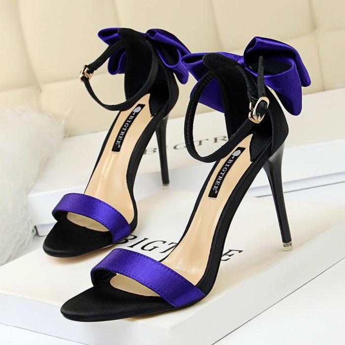 Fashion Sweet High Heel Women's Shoes with Satin Sandals with Bows