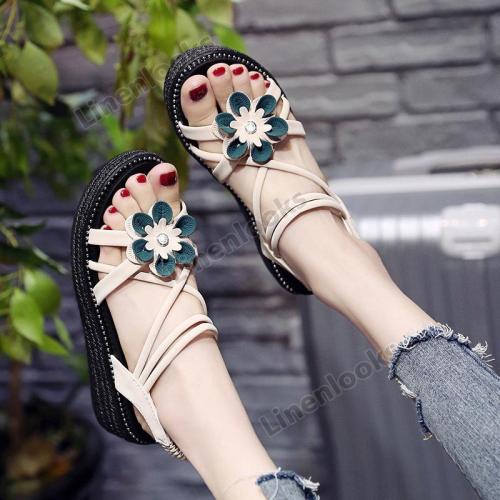 Women Rome Sandals Sweet Flower Platform Sandals Summer Soft Flats Sandals