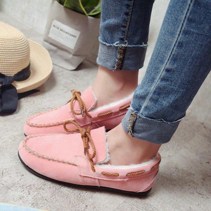 Women Flocking Bowknot Comfy Slip-On Loafers