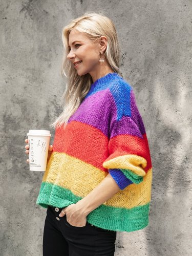 Multicolor Sweet Knitted Ombre/tie-Dye Sweater