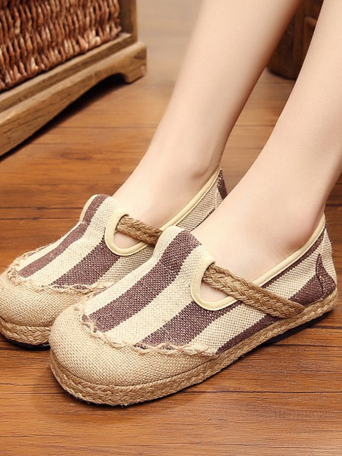 Casual Stripes Women's Slip-On Cotton Loafers