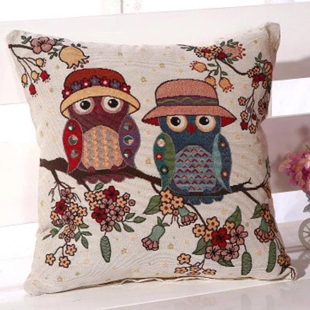 Owl Printed Square Pillow Case