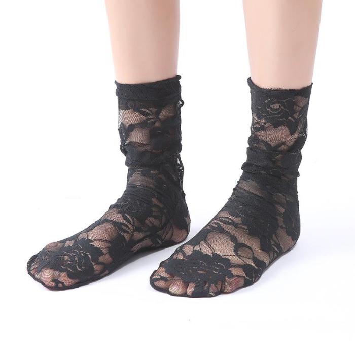 Women's Solid Color Lace Medium High Tube Lace Stockings