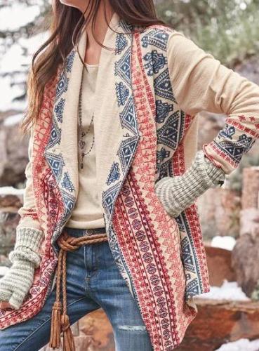 Casual Shawl Collar Floral-Print Cardigan