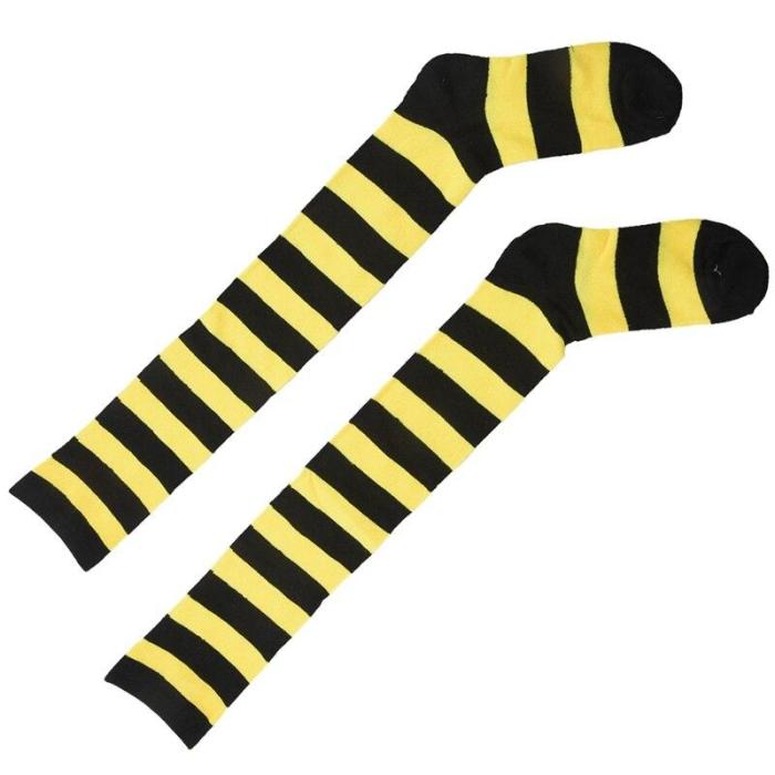 large Wide Stripe Leisure Stockings Socks  (Yellow + Black)