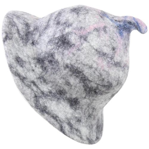 Nepal Hand-made Wool Felt Grey Round Small Pointed Tie-dyed Cap