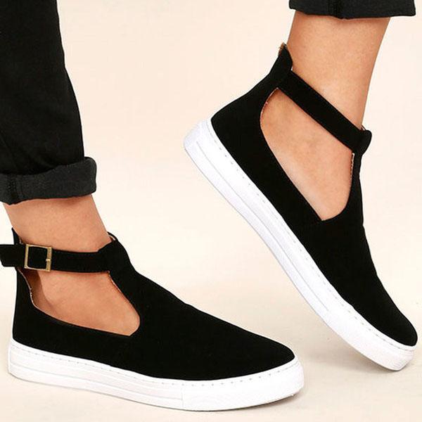 Women Spring Ankle Boots Cut Out Strap Buckle Flats