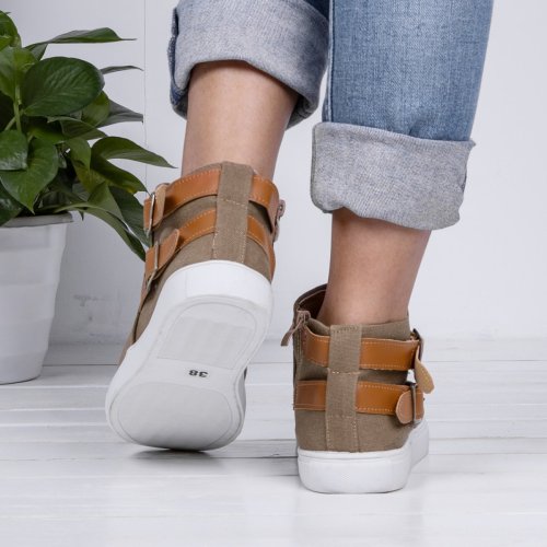 Plus Size Canvas Ankle Boots Flat Heel Buckle Booties with Zipper