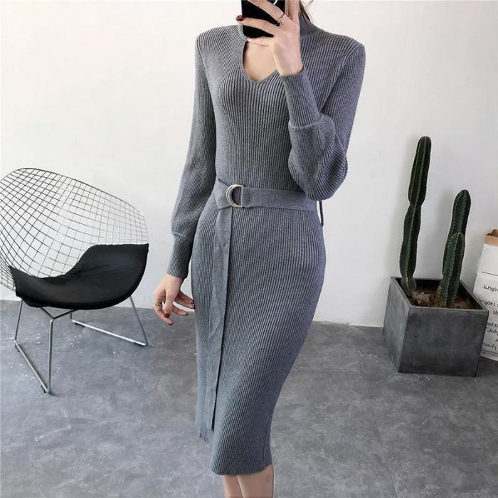 Casual Sexy Pure Color   Knitted Sweater Maxi Dresses
