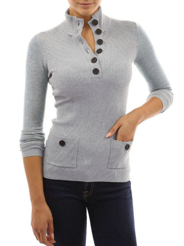 Buttoned Long Sleeve Appliqued Bodycon Sweaters