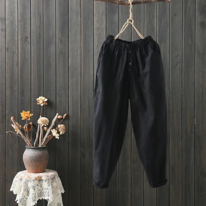 Casual Ankle-length Loose Elastic Waist Solid Color Trousers Pants