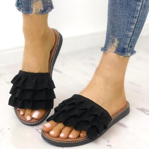 Women Flocking Slippers Casual Peep Toe Shoes