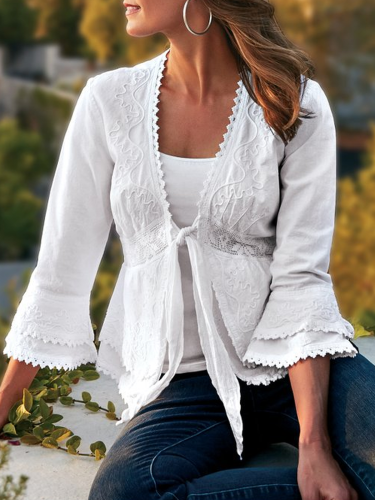 White Casual Cotton-Blend Outerwear