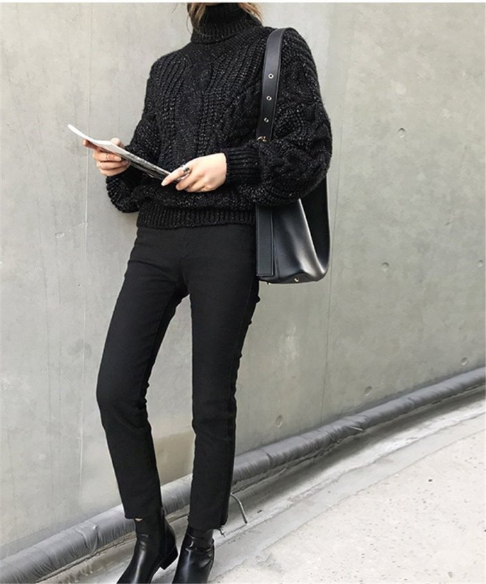 Fashion turtleneck loose solid color sweater
