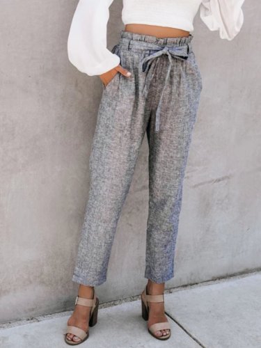 Smoke Gray Cotton-Blend Casual Solid Pants