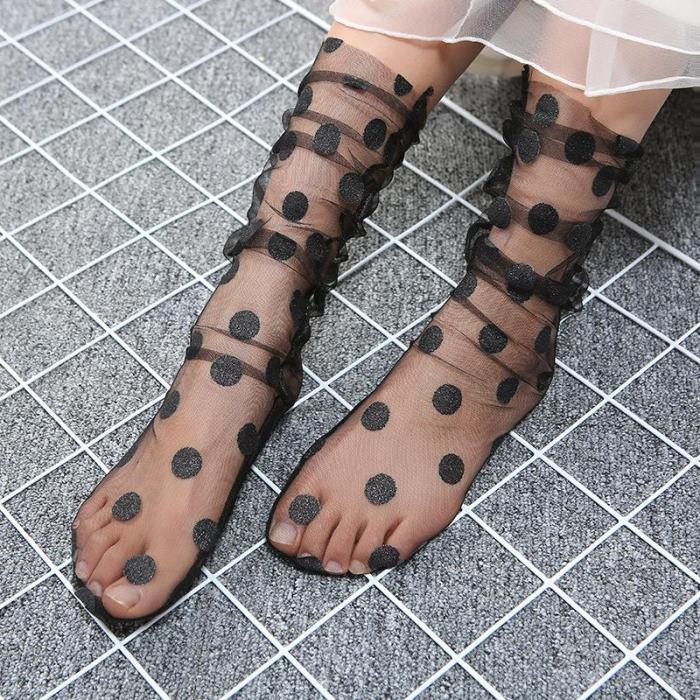 Spring New Shiny Polka Dot Fashion Mesh Transparent Pile Socks