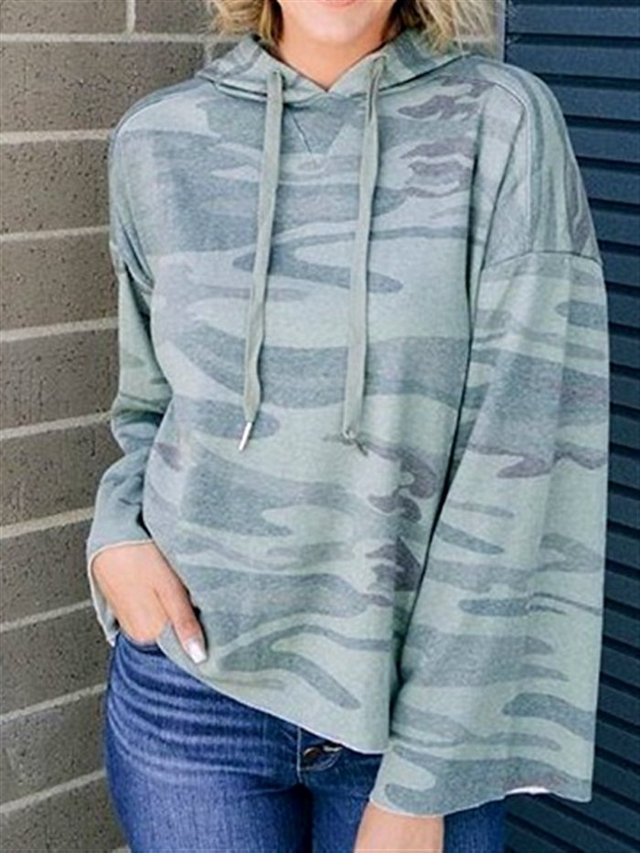 Camouflage Casual Long Sleeve Cotton Hoodie Top