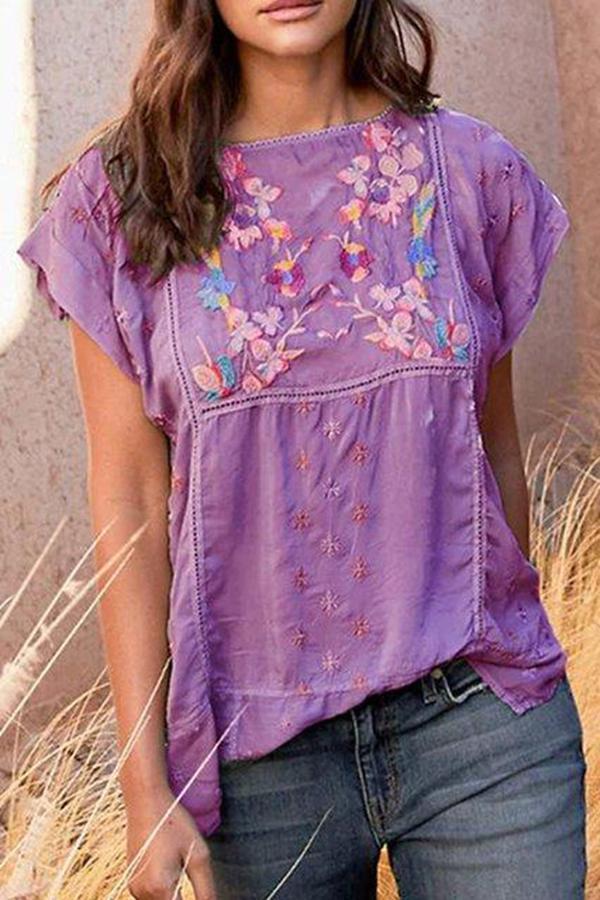 Embroidery Vintage Floral T-shirts