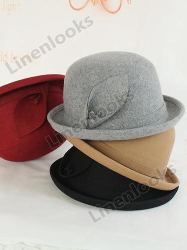 Round Head Curled Woolen Felt Hat Warm Ladies Hat