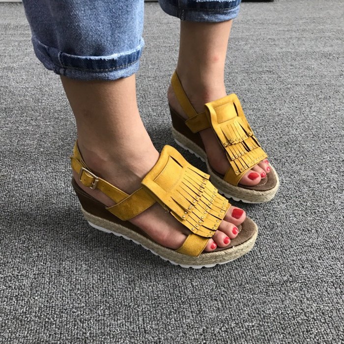 New Women Fashion Fringed Wedge Sandals Tassel Artificial Leather Summer Shoes