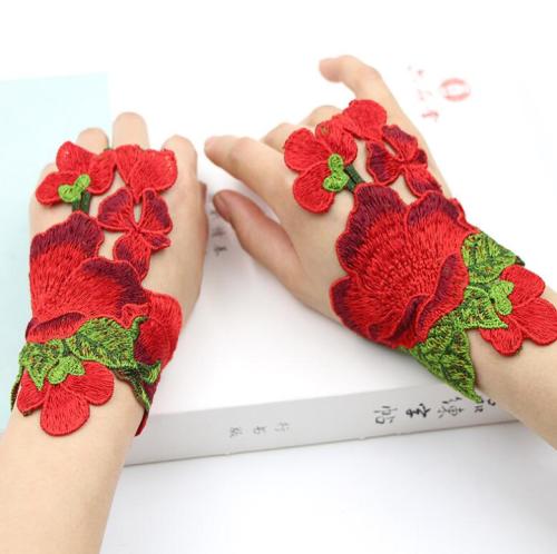 Women's vintage national hollow out fingerless flower embroidery gloves female performance dancing decoration glove R1021