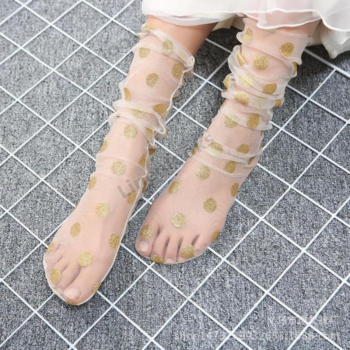 Spring New Shiny Polka Dot Fashion Mesh Transparent Pile Socks