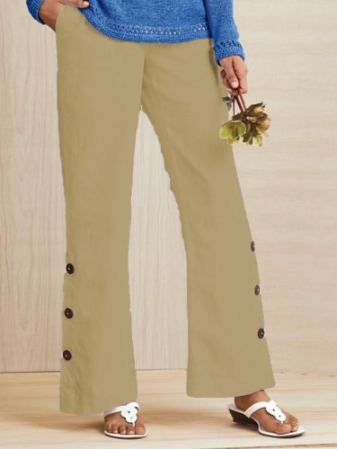 Solid Casual Buttoned Pants